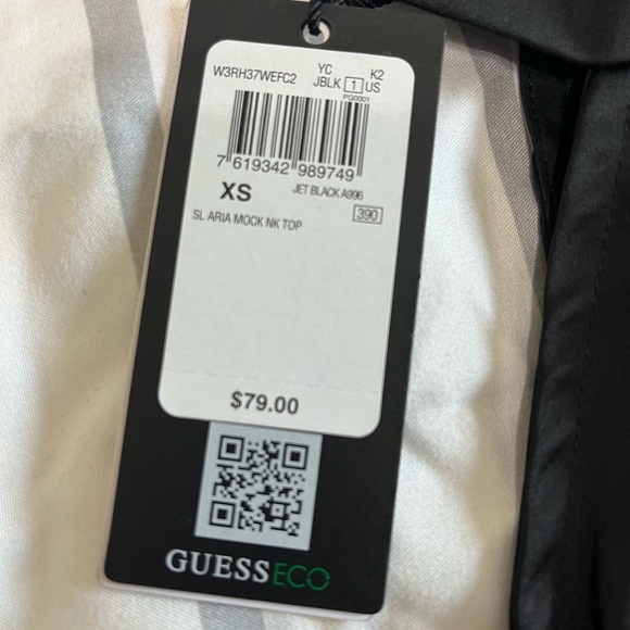 Guess ‘Aria’ Black Satin Mock Neck Top, NWT - Picture 5 of 6